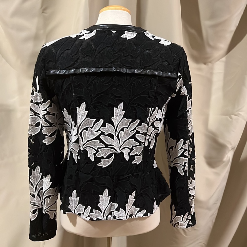 INC international concepts Embroidered Lace, Pleather Trim Zip-Front Jacket NWT - Picture 2 of 4